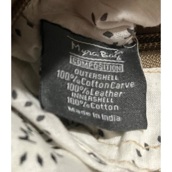 Myra Brown & Beige Boho Crossbody Bag Geometric Pattern Adjustable Strap Leather - Picture 12 of 14